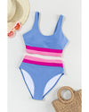 Light Blue Colorblock High Waisted Bikini Swimsuit - S