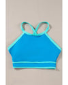 Blue Contrast Trim Crisscross Back High Waisted Bikini - M