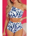 Blue Printed One-shoulder High Waisted Bikini - XL