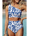 Blue Printed One-shoulder High Waisted Bikini - XL