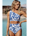 Blue Printed One-shoulder High Waisted Bikini - XL