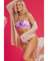 Pink Floral Printed Halter Neck High Waist Bikini - XL