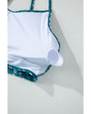 Blue Floral Print Smocked Cute Bikini Set - M