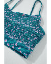 Blue Floral Print Smocked Cute Bikini Set - M
