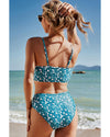 Blue Floral Print Smocked Cute Bikini Set - M