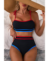 Black Triple Color Trimmed High Waist Bikini Set - XL