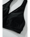 Black Sheer Mesh Edged Halter V Neck Push Up Bikini - 2XL
