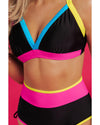Black Color Block Drawstring Side V Neck High Waist Bikini Set - 2XL