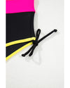Black Color Block Drawstring Side V Neck High Waist Bikini Set - M