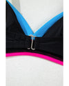 Black Color Block Drawstring Side V Neck High Waist Bikini Set - M