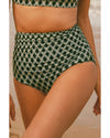 Green Dotted Mesh Plaid Patchwork High Waisted Bikini - M