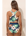 Blue Flower Zip up Racerback High Waisted Bikini - S