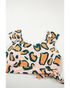 Green Leopard Print U Neck Knotted High Waist Bikini Set - S