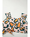 Green Leopard Print U Neck Knotted High Waist Bikini Set - S