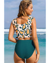 Green Leopard Print U Neck Knotted High Waist Bikini Set - XL