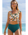 Green Leopard Print U Neck Knotted High Waist Bikini Set - XL