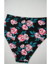 Sea Green Solid Ruffled Square Neck Swim Top and Floral Shorts Bikini Set - L