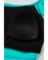 Sea Green Solid Ruffled Square Neck Swim Top and Floral Shorts Bikini Set - L