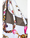 Khaki Abstract Print One Shoulder Ring Linked High Waist Bikini - XL