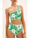 Green Floral Print One Shoulder High Waist Bikini Set - L
