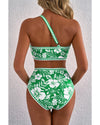 Green Floral Print One Shoulder High Waist Bikini Set - XL
