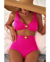 Rose Red Gold Shell Decor Wire-free Knotted 2pcs Bikini Swimsuit - L