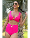 Rose Red Gold Shell Decor Wire-free Knotted 2pcs Bikini Swimsuit - M