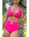 Rose Red Gold Shell Decor Wire-free Knotted 2pcs Bikini Swimsuit - S