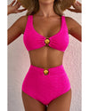 Rose Red Gold Shell Decor Wire-free Knotted 2pcs Bikini Swimsuit - XL