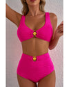 Rose Red Gold Shell Decor Wire-free Knotted 2pcs Bikini Swimsuit - XL