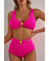 Rose Red Gold Shell Decor Wire-free Knotted 2pcs Bikini Swimsuit - XL