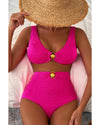 Rose Red Gold Shell Decor Wire-free Knotted 2pcs Bikini Swimsuit - XL