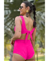 Rose Red Gold Shell Decor Wire-free Knotted 2pcs Bikini Swimsuit - XL