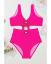 Rose Red Gold Shell Decor Wire-free Knotted 2pcs Bikini Swimsuit - XL