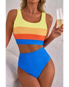 Blue Colorblock Square Neck Top Pleated High Waisted Bikini - 2XL