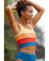 Blue Colorblock Square Neck Top Pleated High Waisted Bikini - L