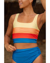 Blue Colorblock Square Neck Top Pleated High Waisted Bikini - XL