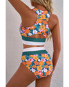 Green Floral Print Racerback Cutout High Waist 2pcs Bikini - L