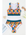 Green Floral Print Racerback Cutout High Waist 2pcs Bikini - L