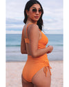 Orange Adjustable Straps Ribbed Knit One Piece Swimsuit - XL