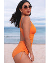 Orange Adjustable Straps Ribbed Knit One Piece Swimsuit - XL