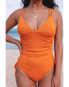 Orange Adjustable Straps Ribbed Knit One Piece Swimsuit - XL