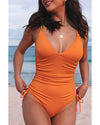 Orange Adjustable Straps Ribbed Knit One Piece Swimsuit - XL