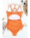 Orange Adjustable Straps Ribbed Knit One Piece Swimsuit - XL