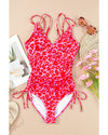 Leopard Orange Adjustable Straps Ribbed Knit One Piece Swimsuit - L