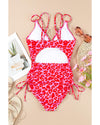 Leopard Orange Adjustable Straps Ribbed Knit One Piece Swimsuit - M