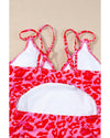 Leopard Orange Adjustable Straps Ribbed Knit One Piece Swimsuit - M