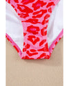 Leopard Orange Adjustable Straps Ribbed Knit One Piece Swimsuit - M