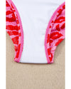 Leopard Orange Adjustable Straps Ribbed Knit One Piece Swimsuit - M