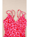Leopard Orange Adjustable Straps Ribbed Knit One Piece Swimsuit - XL